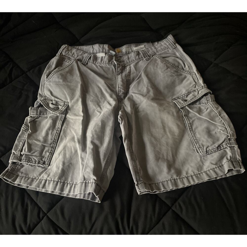 Carhartt Shorts Mens 36 Gray Rugged Cargo Relaxed Fit Faded Grunge Work Canvas